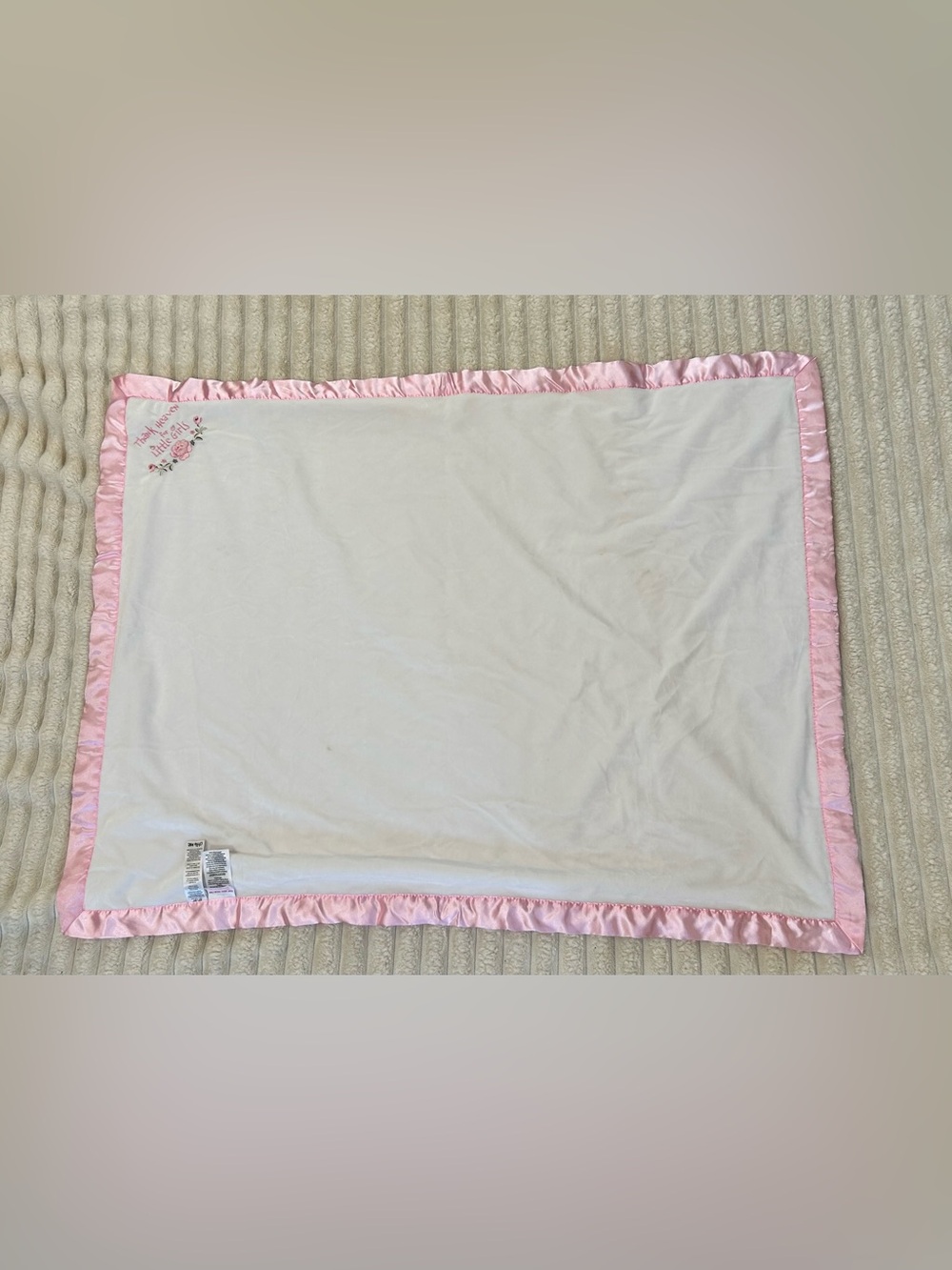 Little Me White Baby Blanket with Pink Satin Ruffle EUC